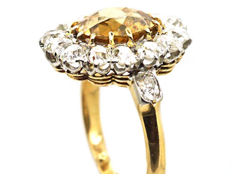 Early 20th Century 18ct Gold & Platinum, French Import Zircon & Diamond Cluster Ring with Diamond Set Shoulders