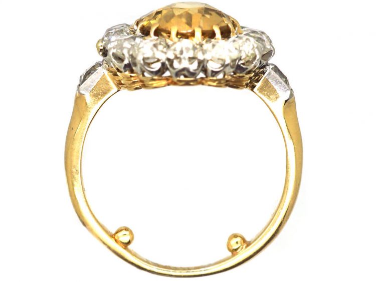 Early 20th Century 18ct Gold & Platinum, French Import Zircon & Diamond Cluster Ring with Diamond Set Shoulders