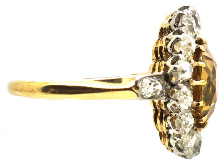 Early 20th Century 18ct Gold & Platinum, French Import Zircon & Diamond Cluster Ring with Diamond Set Shoulders