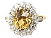 Early 20th Century 18ct Gold & Platinum, French Import Zircon & Diamond Cluster Ring with Diamond Set Shoulders