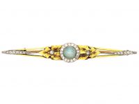 French Art Nouveau 18ct Gold & Platinum Brooch Set with a Cabochon Opal & Diamonds