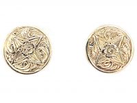 Victorian 9ct Gold Stud Earrings with Engraved Star & Flower Detail