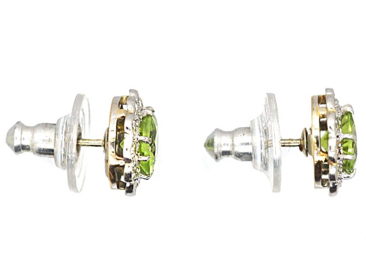 Edwardian 18ct White Gold Cluster Earrings set with Peridots & Diamonds