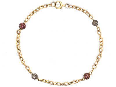 Edwardian 15ct Gold Bracelet Interspersed with Ruby & Rose Diamond set Rondels