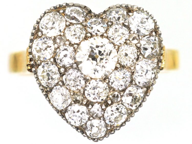 Edwardian 18ct Gold Heart Shaped Ring set with Diamonds