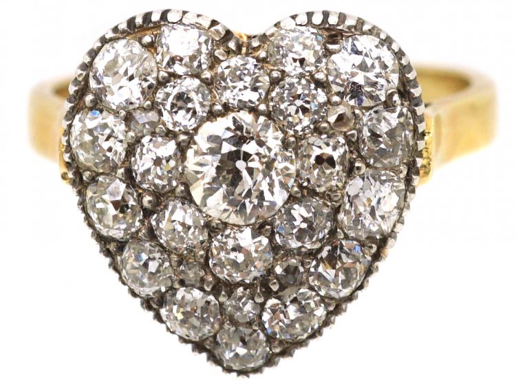 Edwardian 18ct Gold Heart Shaped Ring set with Diamonds