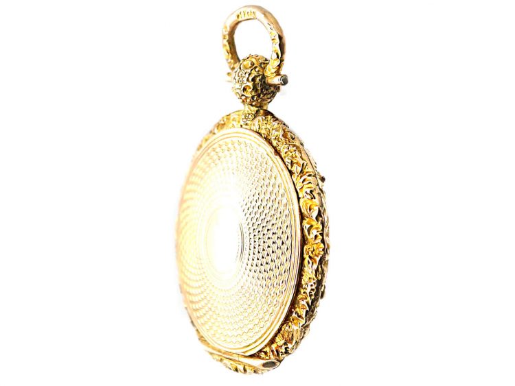 Georgian 9ct Gold Round Locket with Engine Turned Detail