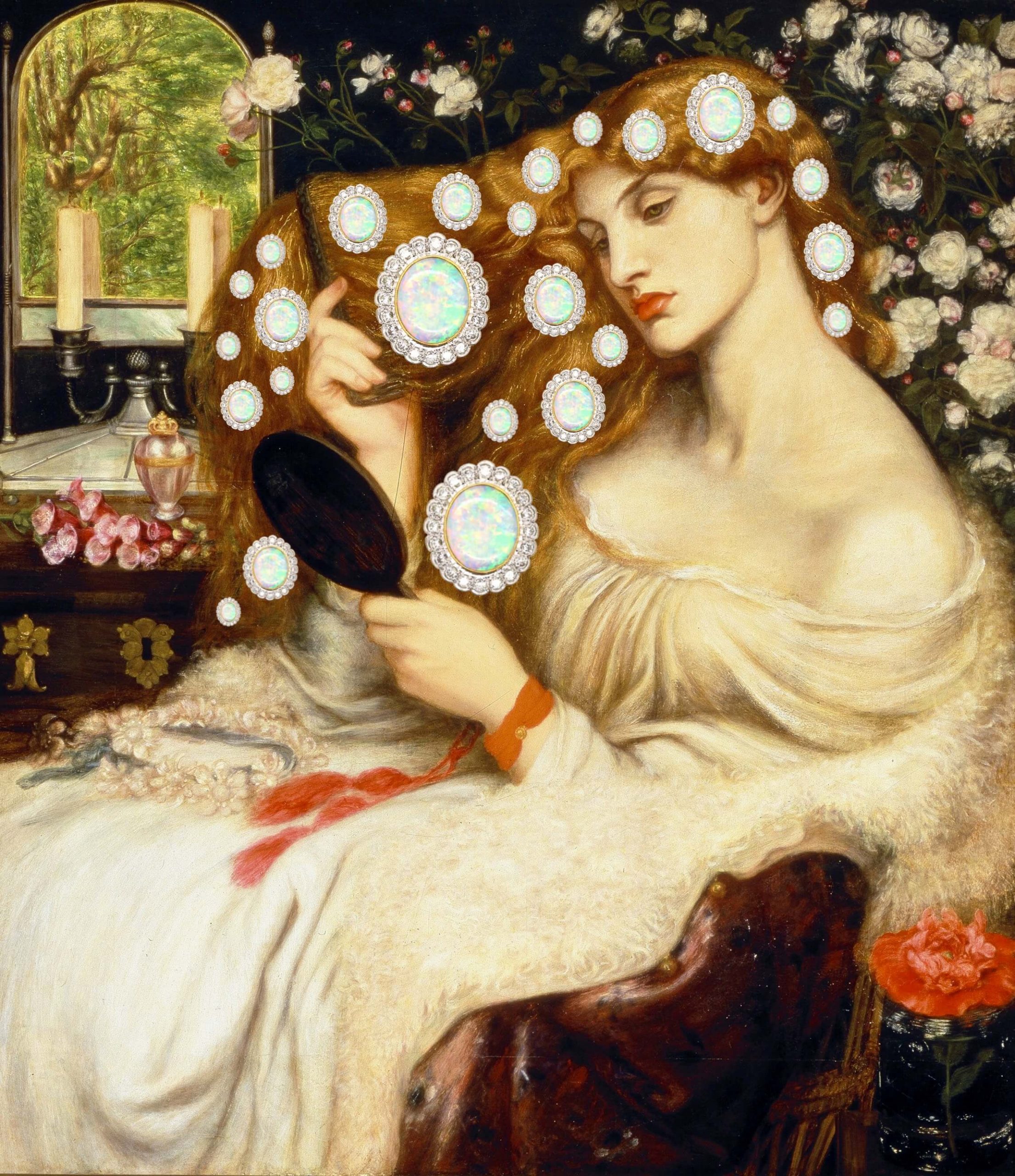 October birthstone opal on Lady Lilith by Dante Gabriel Rosetti