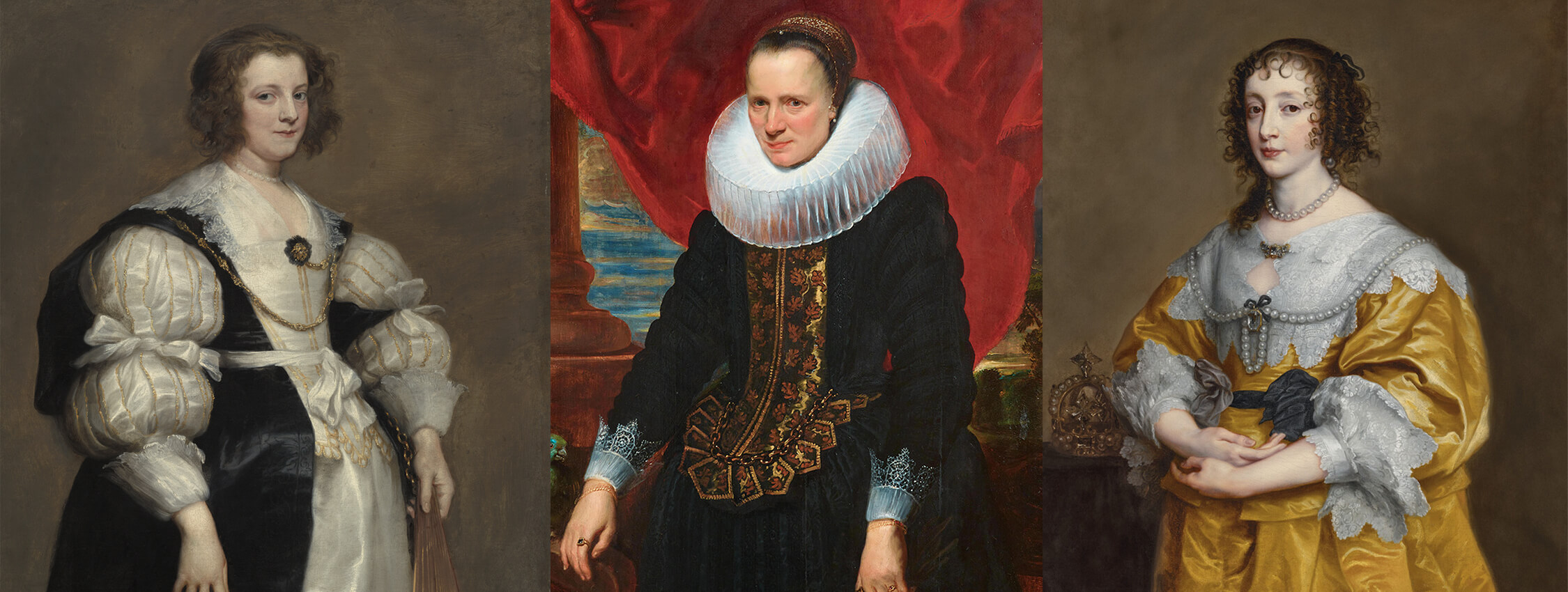 Portraits of noblewomen by Anthony van Dyck, showcasing their jewellery collections