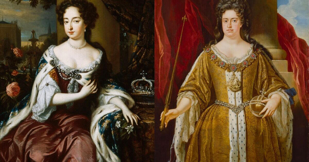 Queen Mary II and her sister, Queen Anne, showcasing their jewellery collections