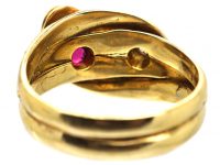 Edwardian 18ct Gold Double Snake Ring set with a Ruby & Diamond