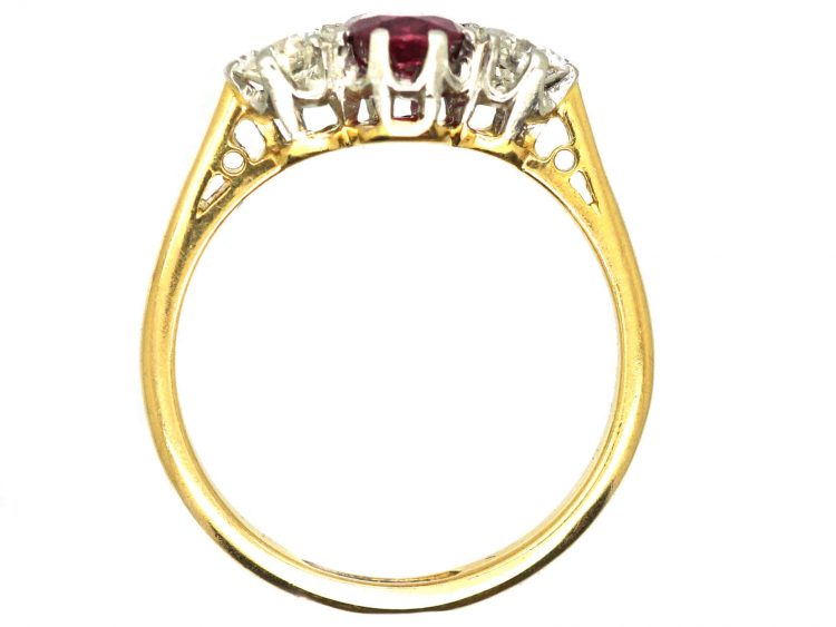 Edwardian 18ct Gold & Platinum, Ruby & Diamond Three Stone Ring