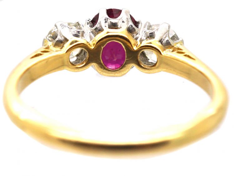 Edwardian 18ct Gold & Platinum, Ruby & Diamond Three Stone Ring