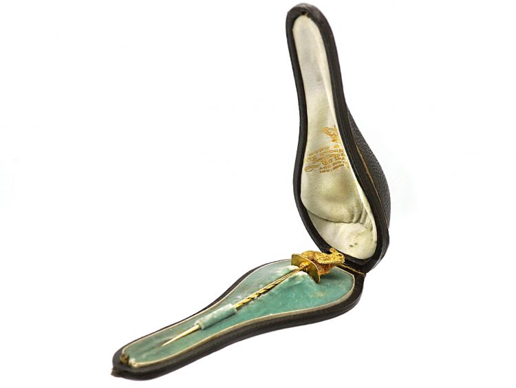 Edwardian 18ct Gold Tie Pin of a Rabbit with Ruby Eyes in Original Hunt & Roskell Case