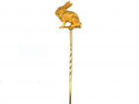 Edwardian 18ct Gold Tie Pin of a Rabbit with Ruby Eyes in Original Hunt & Roskell Case