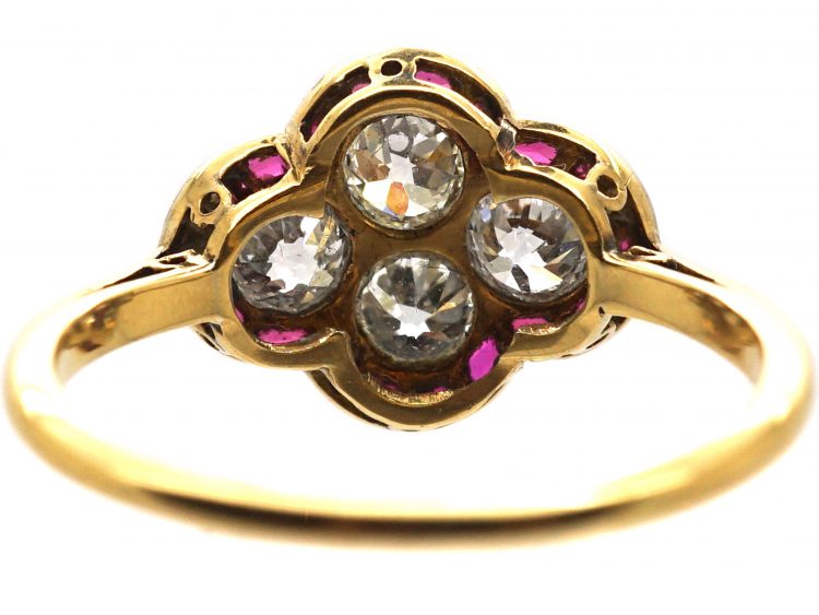 Early 20th Century 18ct Gold & Platinum, Calibre Ruby & Diamond Scallop Shape Ring