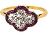 Early 20th Century 18ct Gold & Platinum, Calibre Ruby & Diamond Scallop Shape Ring