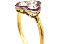 Early 20th Century 18ct Gold & Platinum, Calibre Ruby & Diamond Scallop Shape Ring