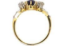 Early 20th Century French Import 18ct Gold & Platinum, Tiara Ring set with a Sapphire & Diamonds