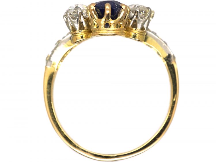 Early 20th Century French Import 18ct Gold & Platinum, Tiara Ring set with a Sapphire & Diamonds