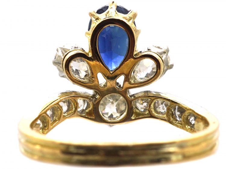 Early 20th Century French Import 18ct Gold & Platinum, Tiara Ring set with a Sapphire & Diamonds