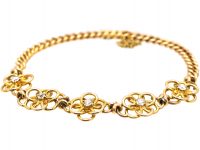 Edwardian 15ct Gold & Diamond Flower Motif Bracelet