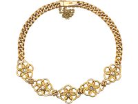 Edwardian 15ct Gold & Diamond Flower Motif Bracelet