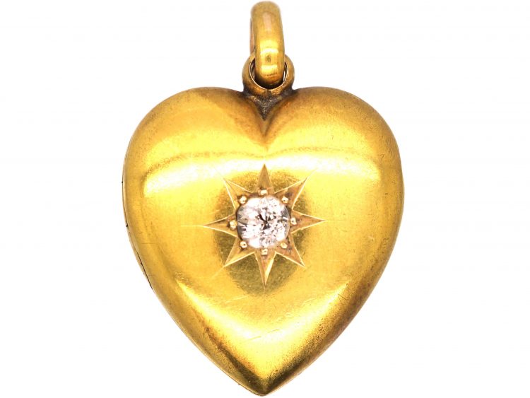 Edwardian 15ct Gold Heart Locket set with a Diamond