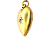 Edwardian 15ct Gold Heart Locket set with a Diamond