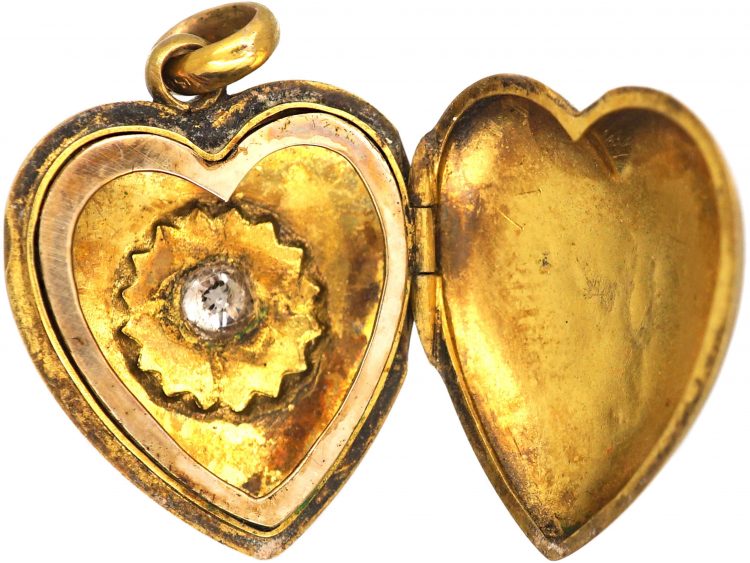 Edwardian 15ct Gold Heart Locket set with a Diamond