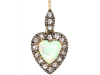 Edwardian 15ct Gold & Silver Opal & Diamond Heart Pendant with Diamond Set Bale