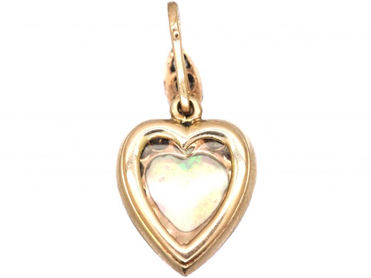 Edwardian 15ct Gold & Silver Opal & Diamond Heart Pendant with Diamond Set Bale