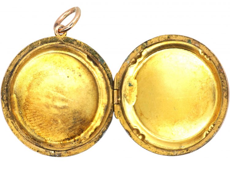 Edwardian 9ct Back & Front Round Locket with Swallow & Roses Motif