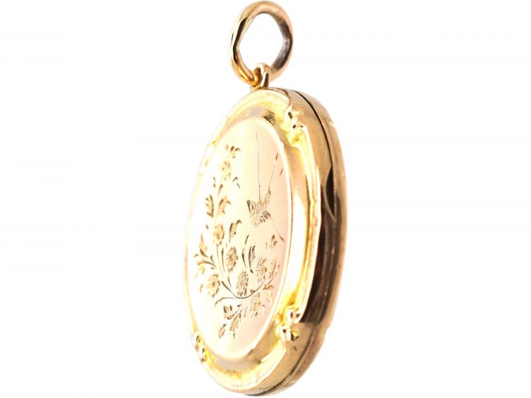 Edwardian 9ct Back & Front Round Locket with Swallow & Roses Motif