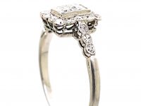 Art Deco 18ct White Gold & Platinum, Rectangular Ring set with Two Square Cut Diamonds & Round Diamonds