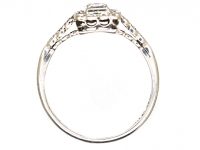 Art Deco 18ct White Gold & Platinum, Rectangular Ring set with Two Square Cut Diamonds & Round Diamonds