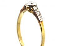 Edwardian 18ct Gold & Platinum, Diamond Solitaire Ring with Diamond Set Shoulders