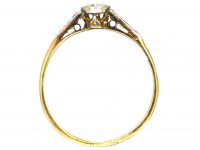 Edwardian 18ct Gold & Platinum, Diamond Solitaire Ring with Diamond Set Shoulders