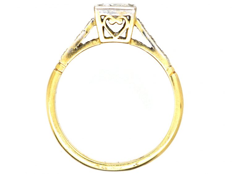 18ct Gold & Platinum, Solitaire Ring with Square set Diamond & Diamond Set Shoulders