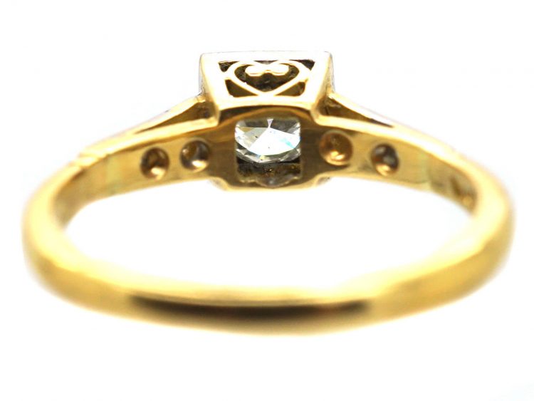 18ct Gold & Platinum, Solitaire Ring with Square set Diamond & Diamond Set Shoulders