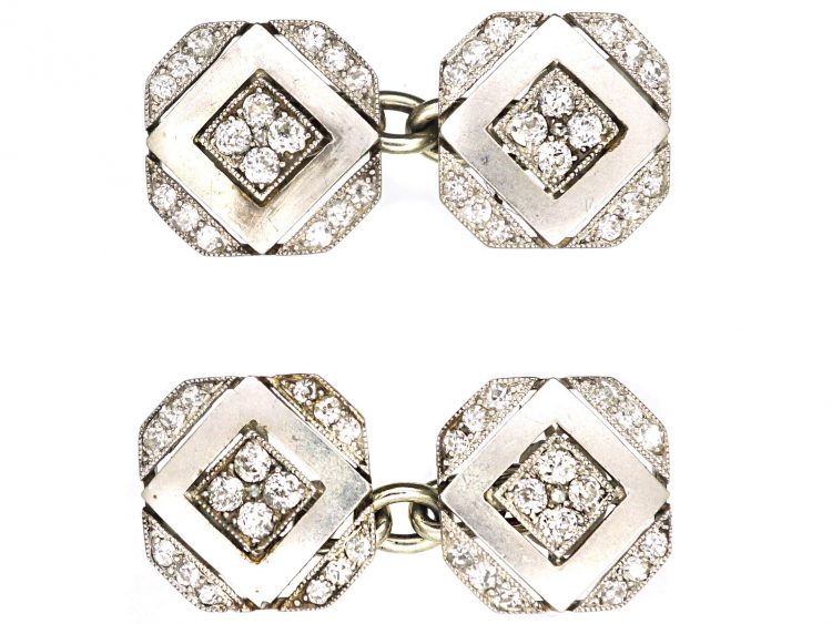 Art Deco Platinum Octagonal Shaped Cufflinks set with Diamonds