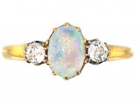 Edwardian 18ct Gold Three Stone Opal & Diamond Ring