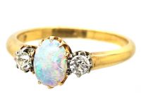 Edwardian 18ct Gold Three Stone Opal & Diamond Ring