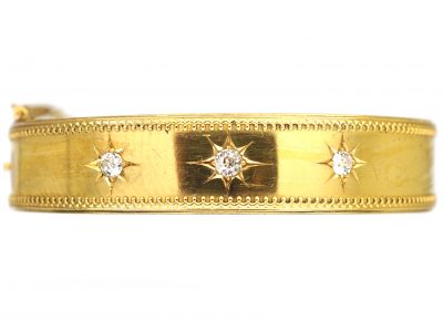 Victorian 15ct Gold Bangle set with Three Diamonds