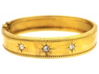 Victorian 15ct Gold Bangle set with Three Diamonds