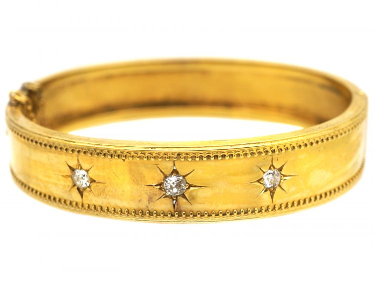 Victorian 15ct Gold Bangle set with Three Diamonds