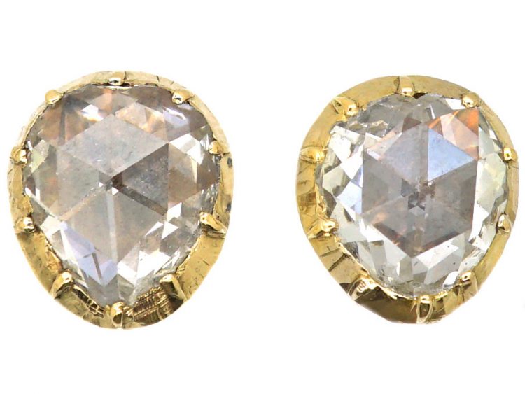 19th Century 18ct Gold Large Pear Shaped Rose Diamond Solitaire Earrings