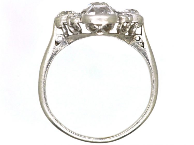 Edwardian Platinum Diamond Cluster Ring with Heart Shaped Motifs