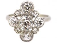 Edwardian Platinum Diamond Cluster Ring with Heart Shaped Motifs