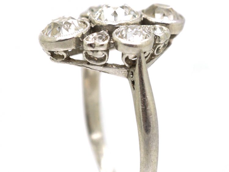 Edwardian Platinum Diamond Cluster Ring with Heart Shaped Motifs